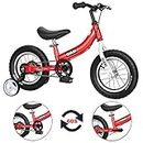 Qiani Balance Bike 2 in 1 for Toddlers,Kids 2 3 4 5 6 Years Old,Balance to Pedals Bike,12 14 16 inch Kids Bike,with Pedal kit,Stabilisers,Brakes(red, 12 inch)