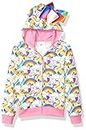JoJo Siwa Girls' Unicorns & Rainbows All Over Print Zip Up Hoodie with Bow, White/Pink, 8-10