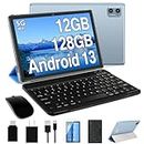 Oangcc Android 13 Tablet 10 Inch Tablets with 12GB RAM +128GB ROM +1TB Expanded Octa-Core 2024 Newest, 2 in 1 Tablet with Keyboard Mouse 5G WiFi Bluetooth GMS Certified GPS (Blue)