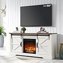 OKD Farmhouse Electric Fireplace TV Stand for 65+ Inch TV, Rustic Entertainment Center with 18" Fireplace, Sliding Barn Door, Storage shelves, Wood Media Console Cabinet for Living Room, Antique White
