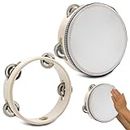 2 pcs 6 inch Tambourine, lyfLux Wood Color Tambourines for Adults and Tambourine Ring, Metal Bell, Percussion Musical Instruments, Hand Drum, Music Education, Party, Concerts(Wooden Single Row)