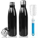 Sfee Insulated Water Bottle, 17oz Stainless Steel Water Bottles, Double Wall Vacuum Reusable Water Bottles Leak Proof BPA-FREE Sports Bottle Cup Keep Hot&Cold for Running Gym Cycling Kids(Black+Black)