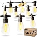 Luckystyle 60FT LED Outdoor String Lights with 16+1 Edison Shatterproof IP65 Waterproof Bulbs, 2700K Dimmable Commercial Grade Patio Lights, Heavy Duty Outside Hanging Lights for Garden Porch Decor