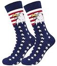 BUENWAZ American Flag Socks Men Patriotic Bald Eagle USA Stars Stripes Novelty Socks, Eagle, Medium