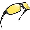 Joopin Night Vision Glasses Men Women, Sports Night Driving Glasses Sunglasses Anti Glare UV Protection (Black Yellow)