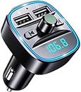 TEUMI FM Transmitter for Car Bluetooth 5.3, Blue Ambient Light Bluetooth Car Adapter, Wireless FM Radio Car Kit, Hands Free Calling, Dual USB Ports 5V 2.4A & 1A, Support SD Card USB Flash Drive