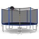 Giantex Trampoline, 12/14/15/16FT Outdoor Recreational Trampoline w/ Enclosure Net, Non-Slip Ladder & Basketball Hoop, ASTM Approved, Combo Bounce for Adults Kids (14FT),Blue & Black