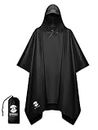 Hooded Rain Poncho Waterproof Raincoat Jacket for Men Women Adults( Black）