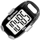CS1 Easy Pedometer for Walking | Clip on Step Counter + Lanyard (Black)