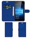 ACM Leather Window Flip Wallet Front & Back Case Compatible with Microsoft Lumia 650 Dual Sim Mobile Cover Blue