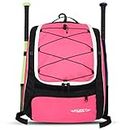 Exxact Sports Baseball Softball Bat Bag - Backpack for Softball, Baseball, & T-Ball Equipment & Gear for Youth and Adults | Holds Bat, Helmet, Glove, & Shoes | Shoe Compartment, & Fence Hook (Pink)