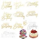 10 PACK Happy Birthday Cake Toppers, Side Mirror Acrylic Cake Toppers, Gold Acrylic Birthday Cupcake Toppers, DIY Cake Decor Cake Tools Birthday Party Supplies