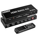 FERRISA 4x2 HDMI Matrix, 4K@60Hz 4 in 2 Out HDMI Switch Splitter with IR Remote, HDMI Matrix Switch + Optical + 3.5mm Audio Output, Support HDMI2.0, HDCP2.2, Auto Downscaler, 3D, Audio Extractor