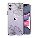 KEXAAR iPhone 11 Case, for Girls Woman, Clear Cute Black Lace Floral Flowers Pattern Hard Back Soft Bumper Shockproof Protective Cover 6.1" 2019 (FineBloom 11)