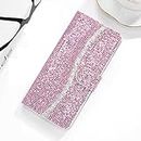 ClickCase Bling-Bling Glitter Sequin Rhinestone Magnetic Card Holder Wallet Flip Cover for Samsung Galaxy S21 Ultra 5G Case for Girl/Women (Sparkling Rose Gold)