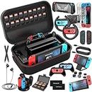 Mooroer Switch Accessories Bundle 28 in 1 for Nintendo Switch, Switch Gift Kit with Large Carrying Case, Dockable Protective Case, Screen Protector, Game Cards Case, Joycon Grip Cover, Earphone etc