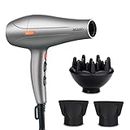 AGARO HD-1124 2400 Watts Professional Hair Dryer with AC Motor, 2 Concentrator Nozzle, Diffuser, Hot and Cold Air, 2 Speed 3 Temperature Settings with Cool Shot for Both Men and Women, Silver