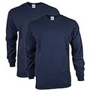 Gildan Men's Ultra Cotton Adult Long Sleeve T-Shirt, 2-Pack, Navy, 2X-Large