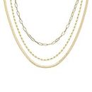 PAVOI Womens 14K Gold Plated Yellow Gold Triple Chain and 925 Sterling Silver Necklace
