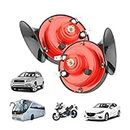 Super Loud Train Horns, 12V Waterproof Durable Car Air Electric Snail Horn, Raging Sound Air Horns Replacement Kit, Automotive Accessories Universal for Car, Motorcycle, Truck, Bike, Boat (Red)