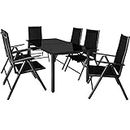 Casaria® Gartenmöbel Set 6 Stühle mit Tisch 150x90cm Aluminium Sicherheitsglas Wetterfest Klappbar Modern Terrasse Balkon Möbel Sitzgruppe Garnitur Bern