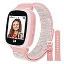 PTHTECHUS Kids Smart Watch with SIM Card, 4G GPS Phone Call Text Message WiFi Bluetooth Music Pedometer School Mode Easy-to-Remove Nylon Strap, Wrist for 4-12 Boys Girls, 4G-Pink