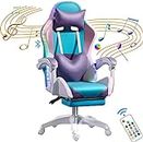 Gaming Chair with LED Light, High Back Racing Chair, Video Gaming Chair with Bluetooth Speaker, Ergonomic Chair, PU Leather Office Chair Recliner/Blue and Purple/One Side