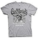 Gas Monkey Garage Licenza Ufficiale GMG - Custom Motors Skull Uomo Maglietta (Heather-Grigio), Small