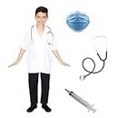 Kaku Fancy Dresses Polyester Our Community Helper Doctor Costume For Kids|Doctor Coat With Stethoscope, Facemask & Toy Injection|Doctor Dress For Boys & Girls - 4-5 Years,white