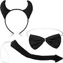 3 Pcs Devil Horns Accessories with Devil Horns Headbands Demon Tail and Bow Tie Devil Cosplay Costume Accessory for Carnival Cosplay Women Men Kids Adults Halloween Party Supplies (Black, Fresh Style)