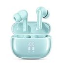 YAQ Wireless Earbuds Bluetooth Headphones, 40H Playtime Stereo IPX5 Waterproof Ear Buds, LED Power Display Cordless in-Ear Earphones with Microphone for iPhone Android Cell Phone Sports, Mint Green