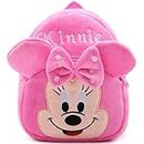 BEKETO Soft Velvet Kids School Bag Minnie Plush Fabric Baby Boys and Girls School Nursery Picnic Carry Travelling Bag (Pink)
