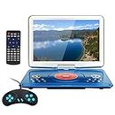 YOOHOO 16.9'' Portable DVD Player with 14.1'' Large Swivel Screen, DVD Player Portable with 6Hrs Rechargeable Battery,Mobile DVD Player for Kids,Sync TV, Support USB SD Card with Car Charger(Blue)