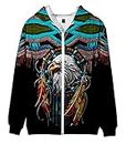 SIAOMA Native Indians Hoodie Unisex 3D Print Hooded Coat Native American Zip Up Jacket, Eagle, XL