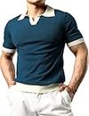 JOGAL Herren Poloshirt Kurzarm Slim Fit Gestricktes Golf Polo Hemd Männer Einfarbig Sport Sommerhemd T-Shirt Marine L