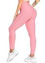 RIOJOY Damen Push Up Leggings - High Waist Anti Cellulite Leggins Scrunch Butt Po Lifting Sporthose Yogahose, Pink L