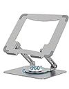 SOUNDANCE Laptop Stand with 360° Rotating Base, Ergonomic Computer Riser for Desk, Adjutable Height Muti-Angle, Foldable Laptop Mount, Stable Metal Holder Support 10-15.6" Notebook PC, Silver Grey