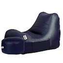Gold Most Comfortable Prefilled Faux Leather Chair Sofa Bean Bag with Footrest Filled with Beans [Navy Blue]