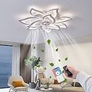 RRBEST LED Ventilateur de plafond avec éclairage, créativité 5 flammes, lumière de plafond de ventilateur silencieux dimmable avec télécommande et contrôle APP (blanc 81cm)