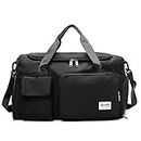 Gym Duffle Bag with Shoe Compartment Wet Pocket, Weekender Travel Bag with Shoulder Straps, Waterproof Sports Duffle Bag for Men Women, Lightweight Carry on Gym Bag (Black)
