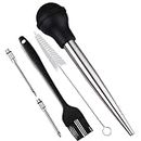 Smithcraft Turkey Baster, Stainless Steel Turkey Baster, Baster Syringe Meat Injector Baster Set with 2 Needles&2 Cleaning Basting Brush, Baster for Flavor Meat Poultry, Beef&Chicken Cooking Black