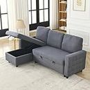 TUTB 78.8" Reversible Sleeper Pull, Comfortable Linen L-Shaped Combo Sofa-Bed,Living Room Furniture Sets for Tight Spaces,Dark Grey