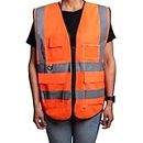 LIONWARD Vest Reflective ANSI Class 2, High Visibility Vest with Pockets and Zipper, Construction Work Vest Hi Vis, Orange, 3X-Large