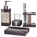Creative Scents Bronze Bathroom Accessories Sets Complete - Decorative Bathroom Accessory Set - 4 Pc Bathroom Set Includes: Soap Dispenser, Toothbrush Holder, Tumbler and Soap Dish (Dahlia Collection)