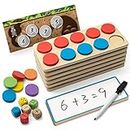SYNARRY Wooden Ten-Frame Set Math Manipulatives for Kindergarten Elementary 1st 2nd Grade Homeschooling, Addition and Subtraction Montessori Math Games for Chirldren, Counters Toys for Kids Ages 3-8