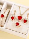 Womens Heart Pendant Necklace Earrings Rings Bracelet Jewelry 925 For Gift Daily