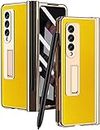 For Samsung Galaxy Z Fold 3 Case with S Pen Holder，Hinge Protection with Screen Protector Kickstand Case，Slim Protective Supports Wireless Charging (Yellow)