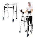 Eosprim Folding Walker for Seniors, Lightweight Height Adjustable Upright Rolling Walker, Foldable Walkers with Wheel & Arm Support, Mobility & Daily Living Aids Accessories for Elderly Handicap & Disabled