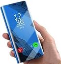 Navnika® Samsung Galaxy Note 20 Ultra Mirror Flip Protective Leather Flip S-View Kickstand Flip Back Case and Cover forGalaxy Samsung Galaxy Note 20 Ultra Blue Mirror Flip Semitransparent
