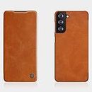 Nillkin Case for Samsung Galaxy S21 S 21 (6.2" Inch) Qin Genuine Classic Leather Flip Folio + Card Slot Brown Color
